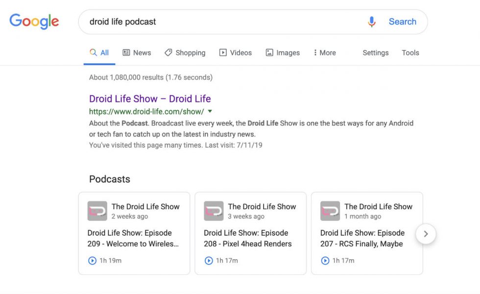 Google now lets you find, listen to podcasts in search results