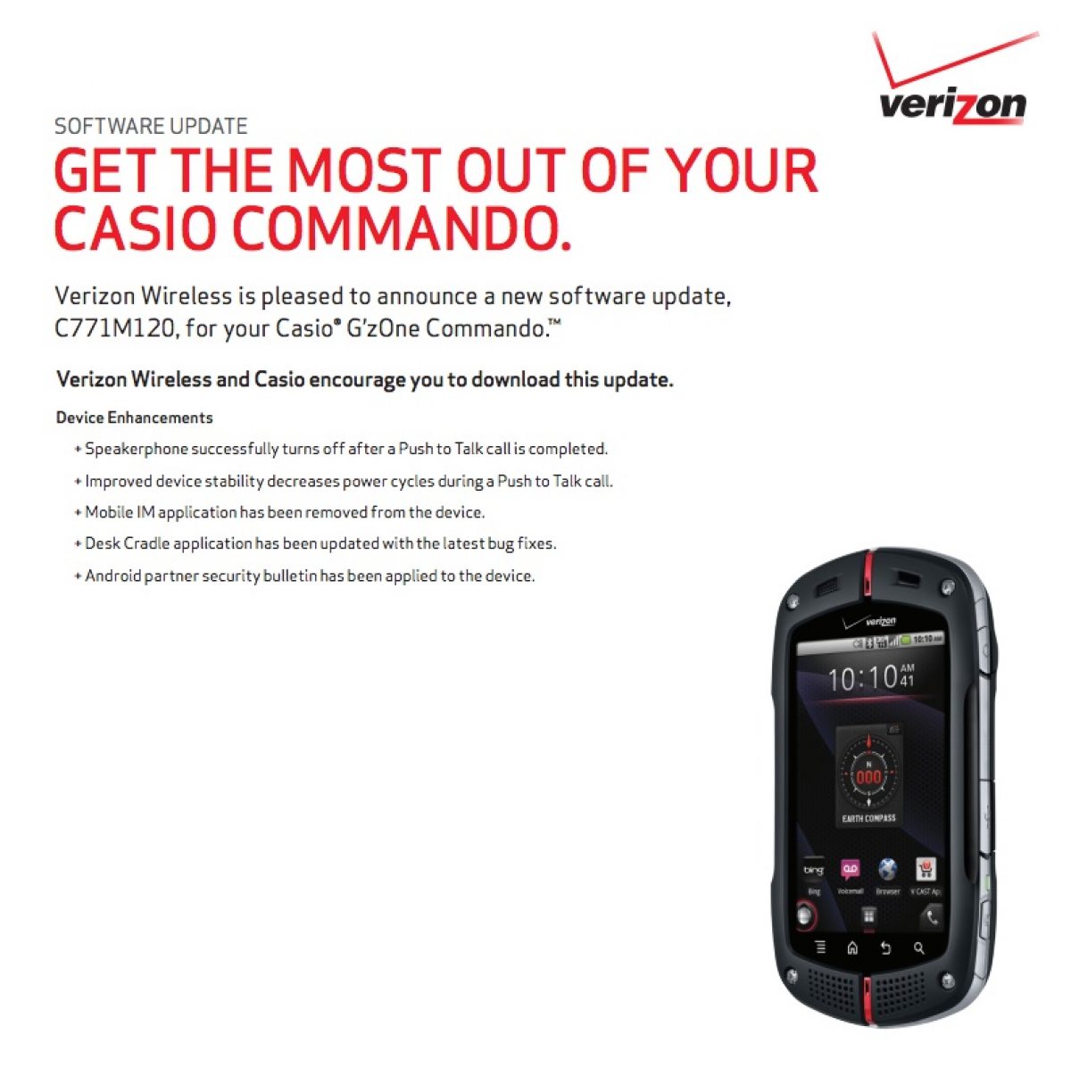 Verizon Pushing Update to Casio G'zOne Commando, "It's Alive!"