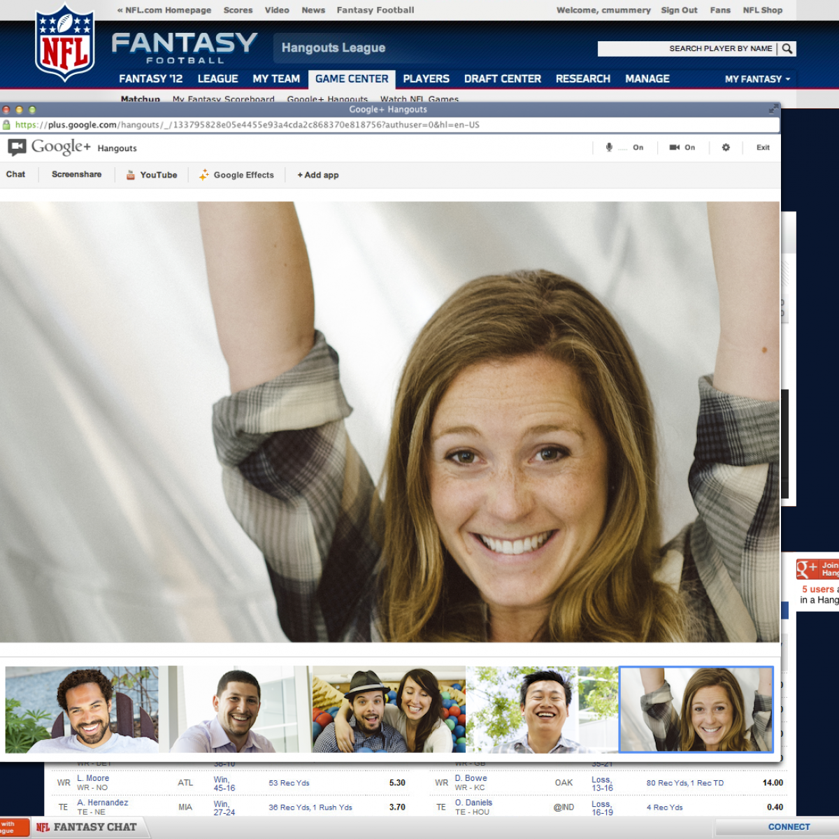 Google+ Hangouts and the NFL: fantasy football, face-to-face-to-face