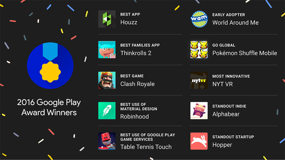 Winners of the First Google Play Awards Include Robinhood, Houzz, Alphabear