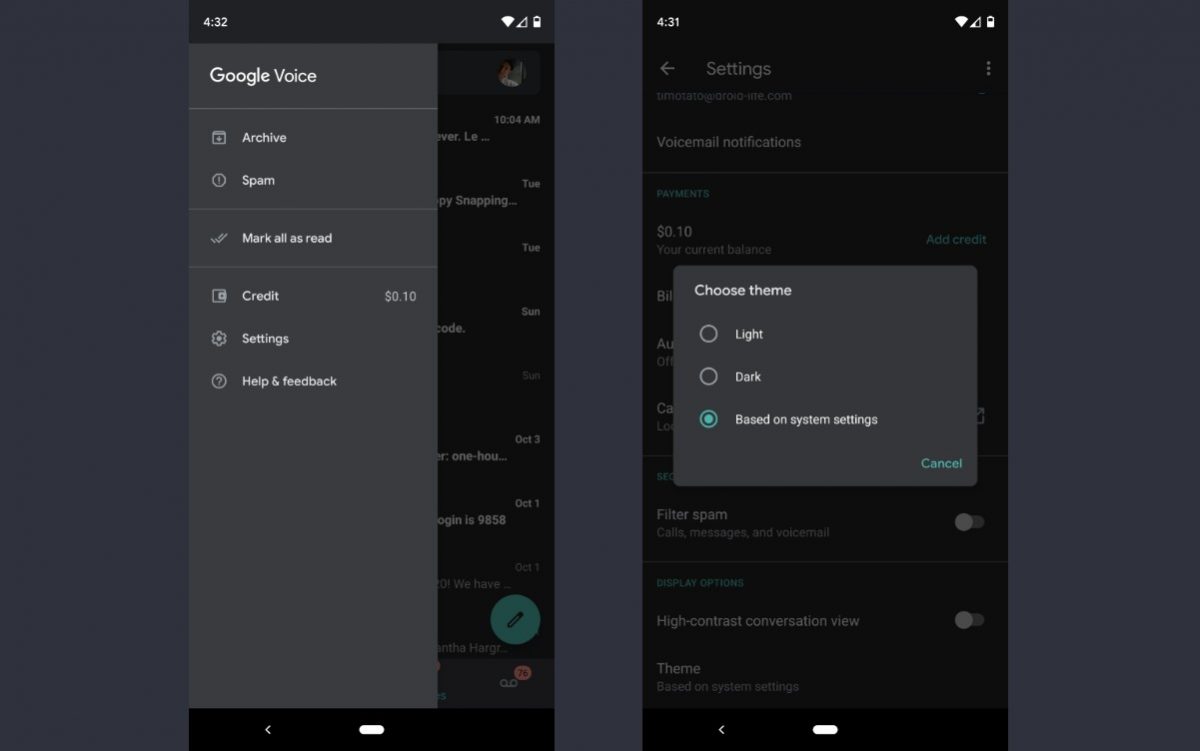 Mmm, Dark Mode for Google Voice is Rolling Out