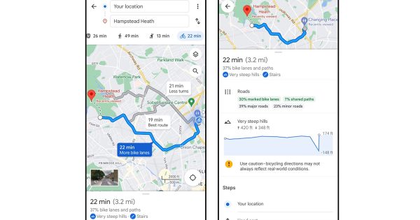 Google Maps Updates Cycling Route Info Notifications to Location