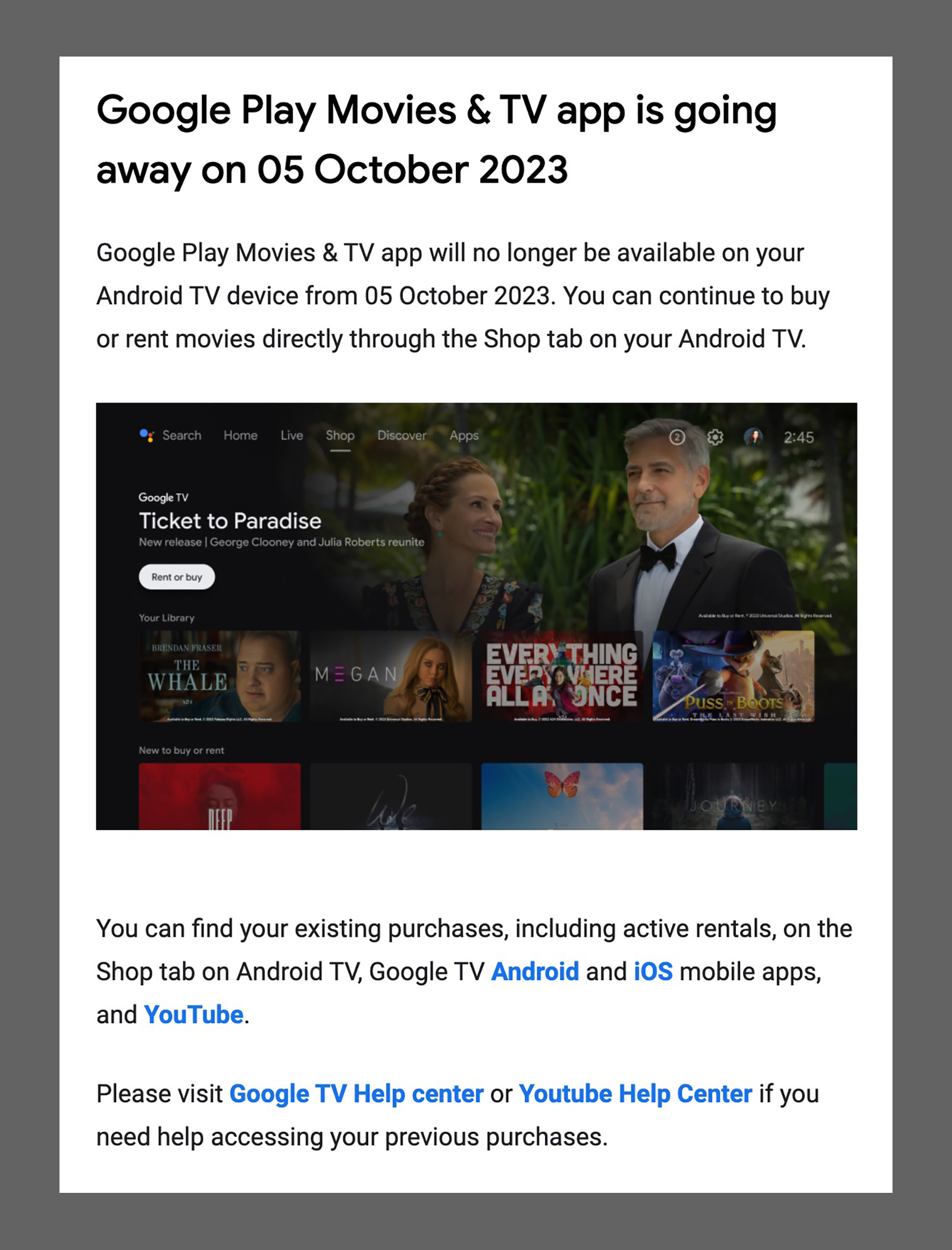 Google Play Filmes vai sumir das TVs com Android TV em outubro
