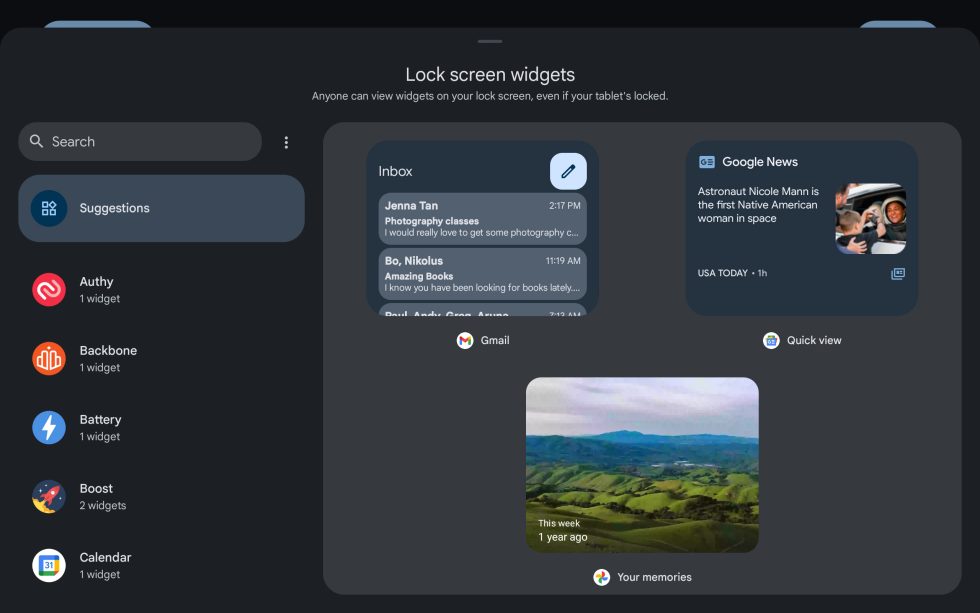 Android 15 - Tablet Lockscreen Widgets