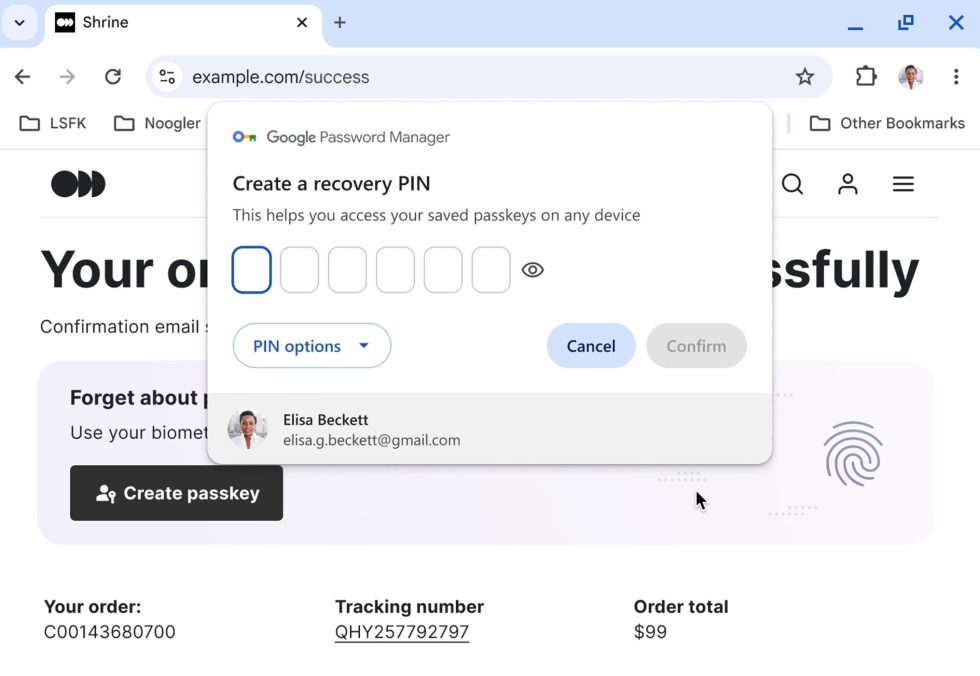 Google Password Manager PIN