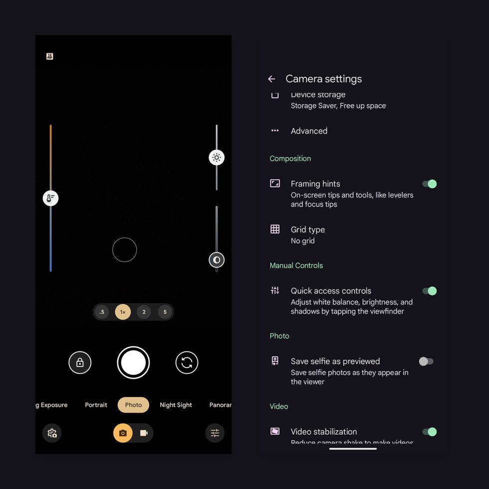 Pixel Camera Quick Access Controls