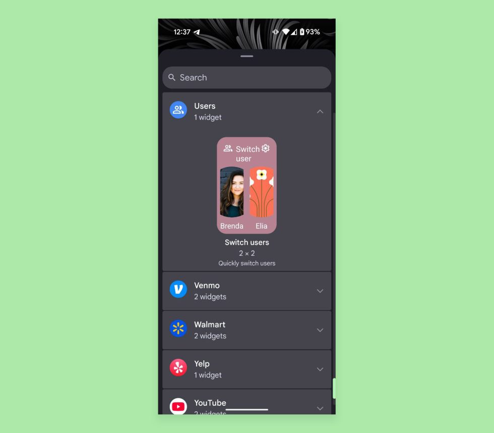 Android 16 - Switch Users Widget